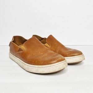 Olukai Pehuea Cognac Tan Leather Slide On Loafers Size 6.5 Women’s